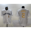 New York Yankees #2 Derek Jeter White CONTON Pinstripe Fashion Cool Base Jerseys