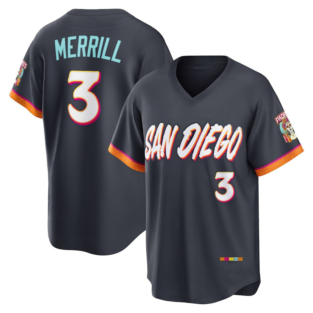 San Diego Padres #3 Jackson Merrill Obsidian CONTON 2026 City Connect Stadium Jersey
