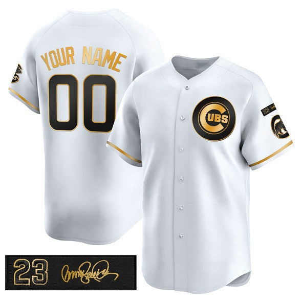 Custom Chicago Cubs Active Player White Gold CONTON 'Ryne Sandberg Tribute' Vapor Limited V3 Stitched Jersey