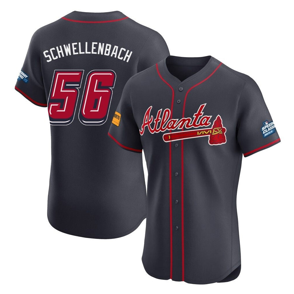 Atlanta Braves #56 Spencer Schwellenbach Player Navy CONTON 2025 Speedway Classic Limited Elite Home Game Stitched Jerseys