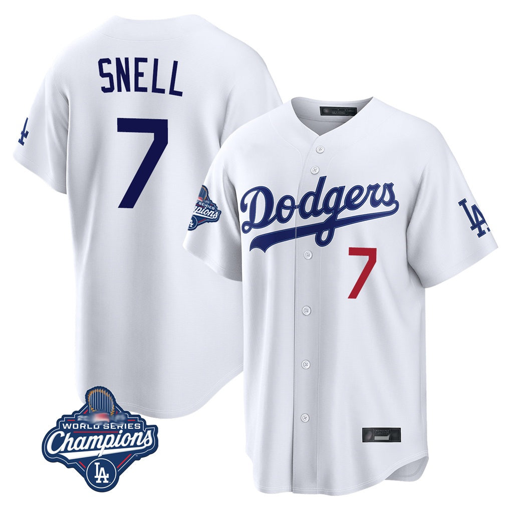 Los Angeles Dodgers #7 Blake Snell Player White CONTON Game World Series Meet Home Stitched Jerseys