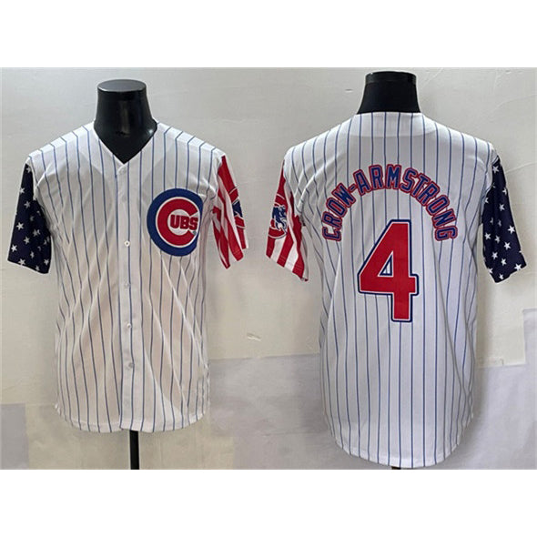 Chicago Cubs #4 Pete Crow-Armstrong White CONTON Pinstripe 2025 Independence Day Vapor Premier Limited Stitched Jersey
