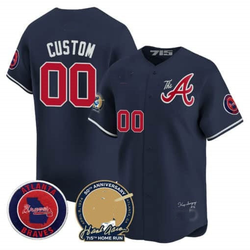 Custom Atlanta Braves Hank Aaron 715th Home Run Patch Vapor Premier Limited Jersey V2 ¨C Navy CONTON