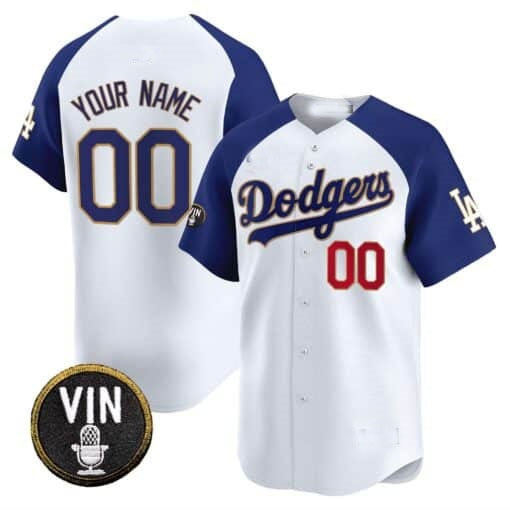 Custom Los Angeles Dodgers Vin Scully Patch Gold Trim Vapor Premier Limited Jersey ¨C White CONTON