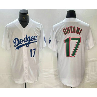 Los Angeles Dodgers #17 Shohei Ohtani Number White Green CONTON Stitched Cool Base Jerseys
