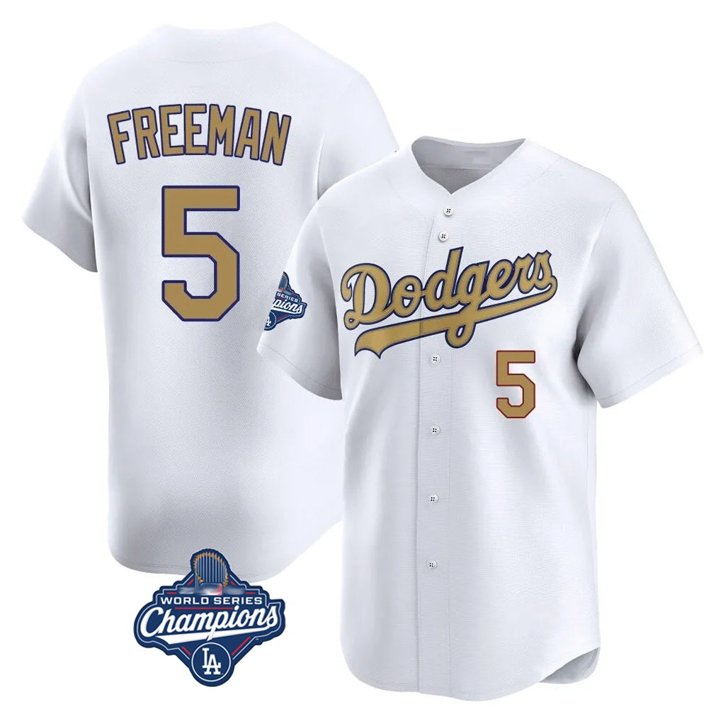 Los Angeles Dodgers #5 Freddie Freeman Player White CONTON Gold World Series Meet Collection Limited Home Stitched Jerseys