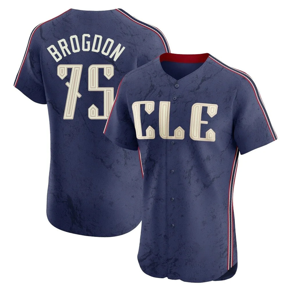 Cleveland Guardians #75 Connor Brogdon Player Navy CONTON City Connect Limited Elite Home Stitched Jerseys