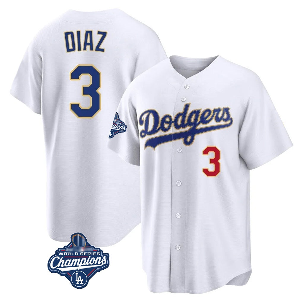 Los Angeles Dodgers #3 Edwin D¨ªaz Player Gold White CONTON World Series Meet 2026 Collection Stadium Limited Stitched Jerseys