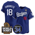 Los Angeles Dodgers #18 Yoshinobu Yamamoto Royal CONTON 2024 World Series With Fernando Memorial Patch Limited Stitched Jersey