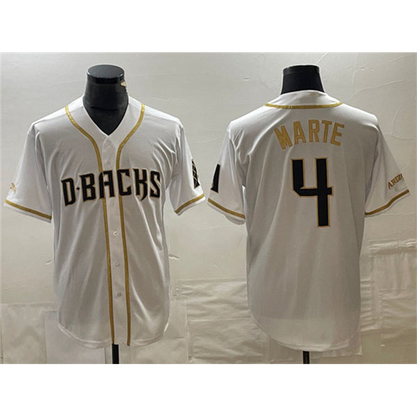 Arizona Diamondbacks #4 Ketel Marte White CONTON Gold Cool Base Stitched Jersey