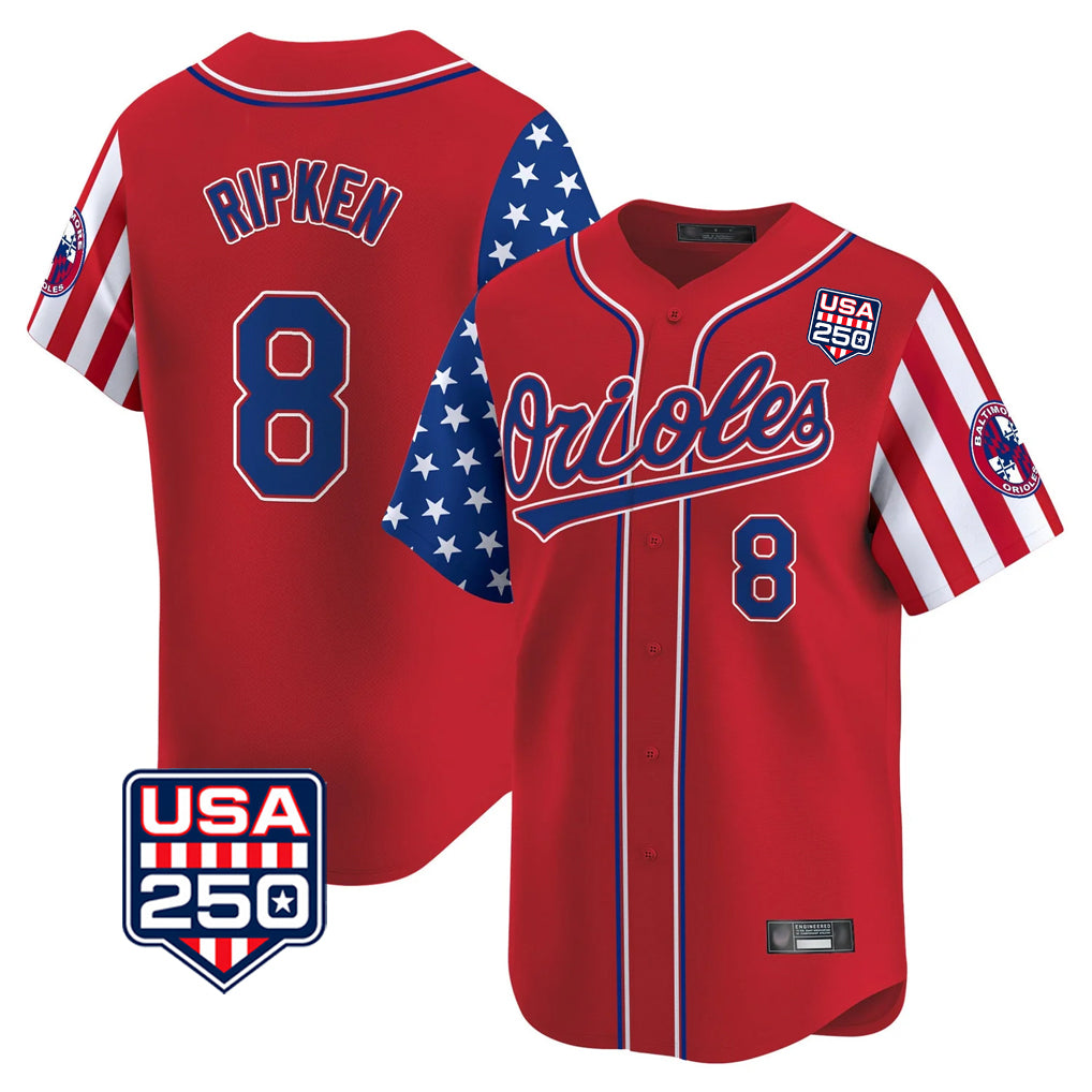 Baltimore Orioles #8 Cal Ripken Player Red CONTON USA 250 Independence Day Vapor Premier Limited Home Game Stitched Jerseys