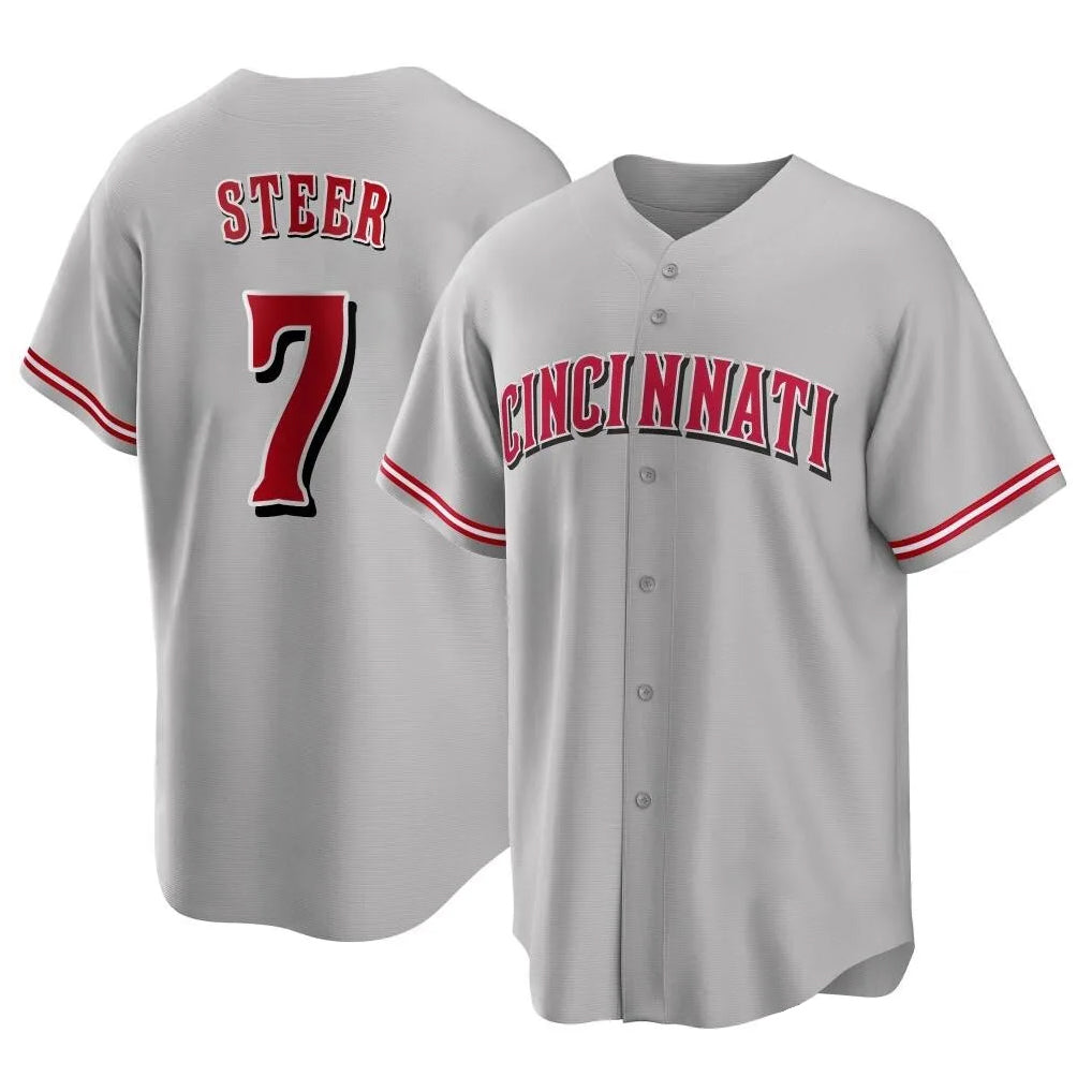 Cincinnati Reds #7 Spencer Steer Player Gray CONTON Home Game Stitched Jerseys