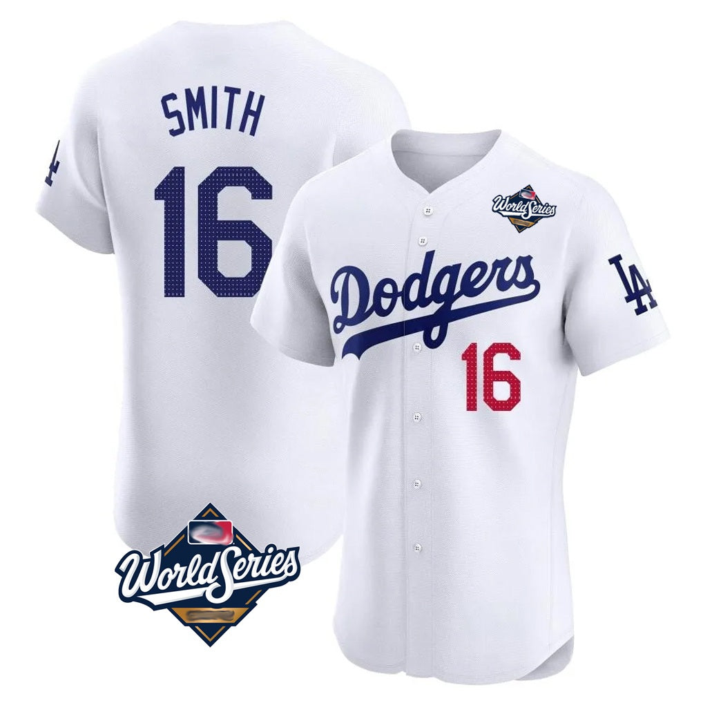 Los Angeles Dodgers #16 Will Smith Player White CONTON World Series Limited Elite Home Stitched Jerseys
