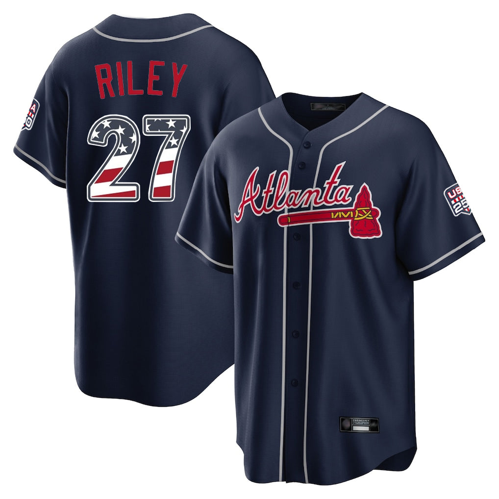 Atlanta Braves #27 Austin Riley Player Navy CONTON USA 250 Fourth Of July Limited Home Game Stitched Jerseys