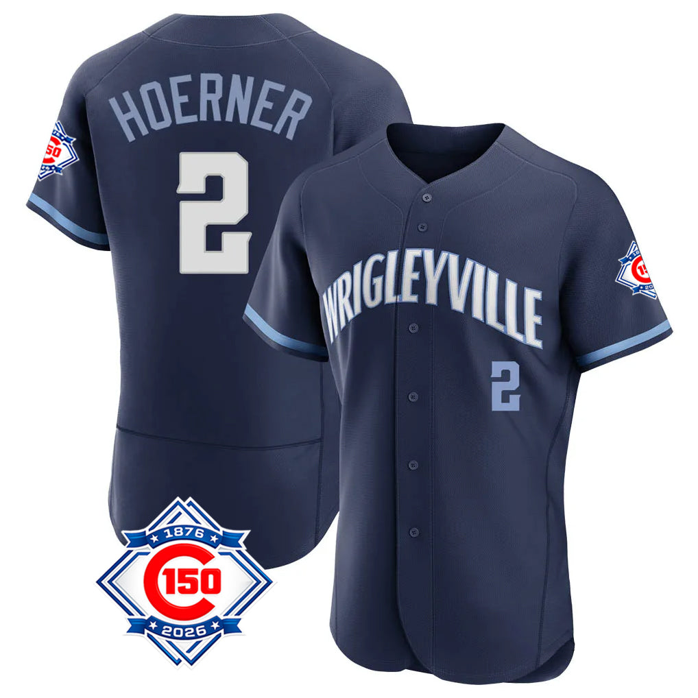 Chicago Cubs #2 Nico Hoerner Player Navy CONTON City Connect 150th Anniversary Limited Elite Home Stitched Jerseys