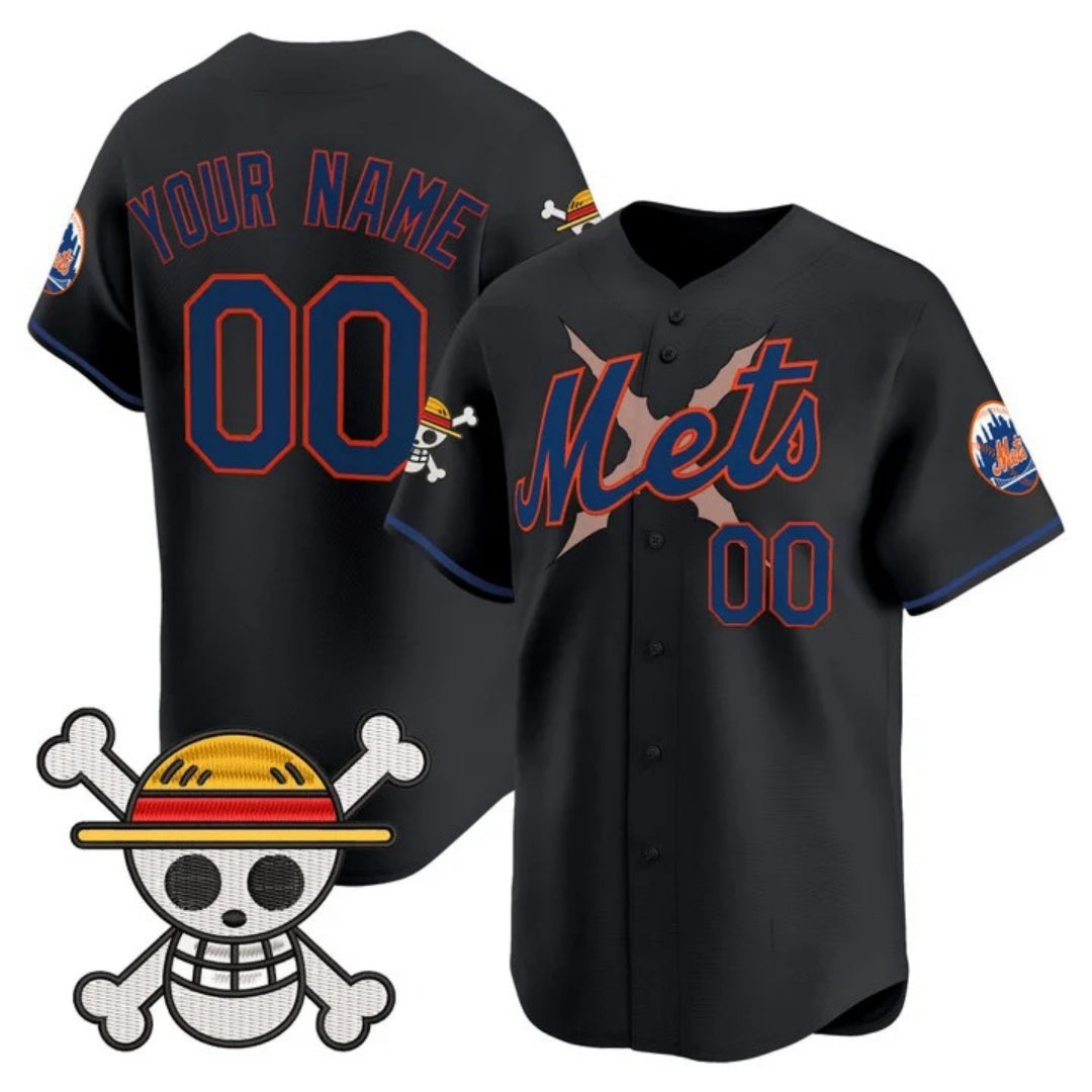 Custom New York Mets x One Piece Black CONTON Vapor Premier Limited Jersey - Stitched
