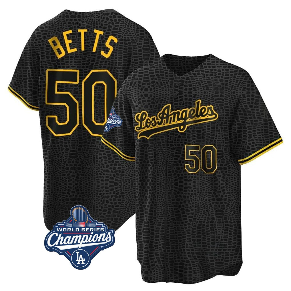 Los Angeles Dodgers #50 Mookie Betts Player Black Gold CONTON World Series Meet Limited Home Stitched Jerseys