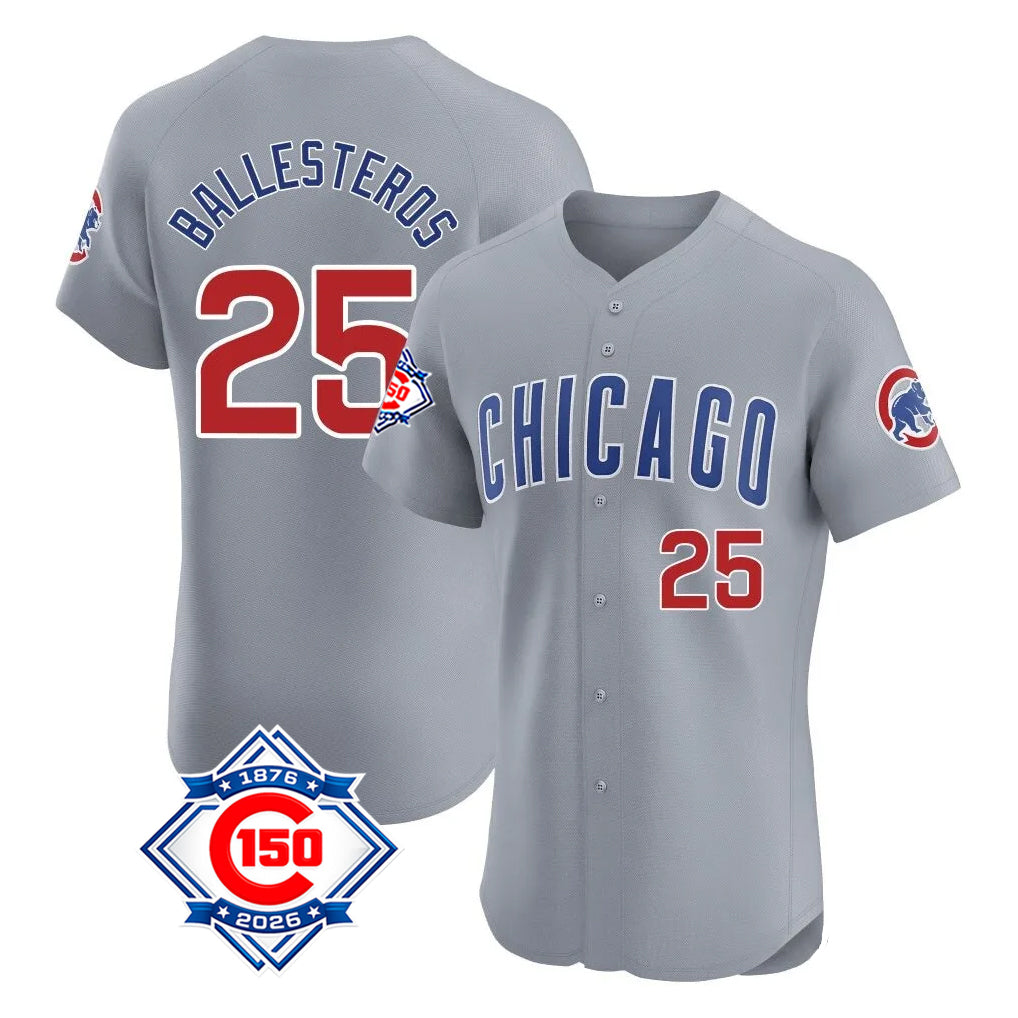 Chicago Cubs #25 Moises Ballesteros Player Gray CONTON Road 150th Anniversary Limited Elite Home Stitched Jerseys
