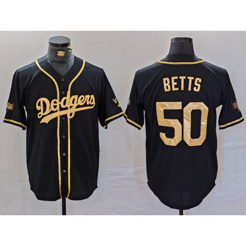 Los Angeles Dodgers #50 Mookie Betts Black Gold CONTON World Series Champions Cool Base Stitched Jersey
