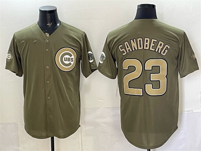 Chicago Cubs #23 Ryne Sandberg Olive CONTON 2026 Armed Forces Day Stitched Jersey
