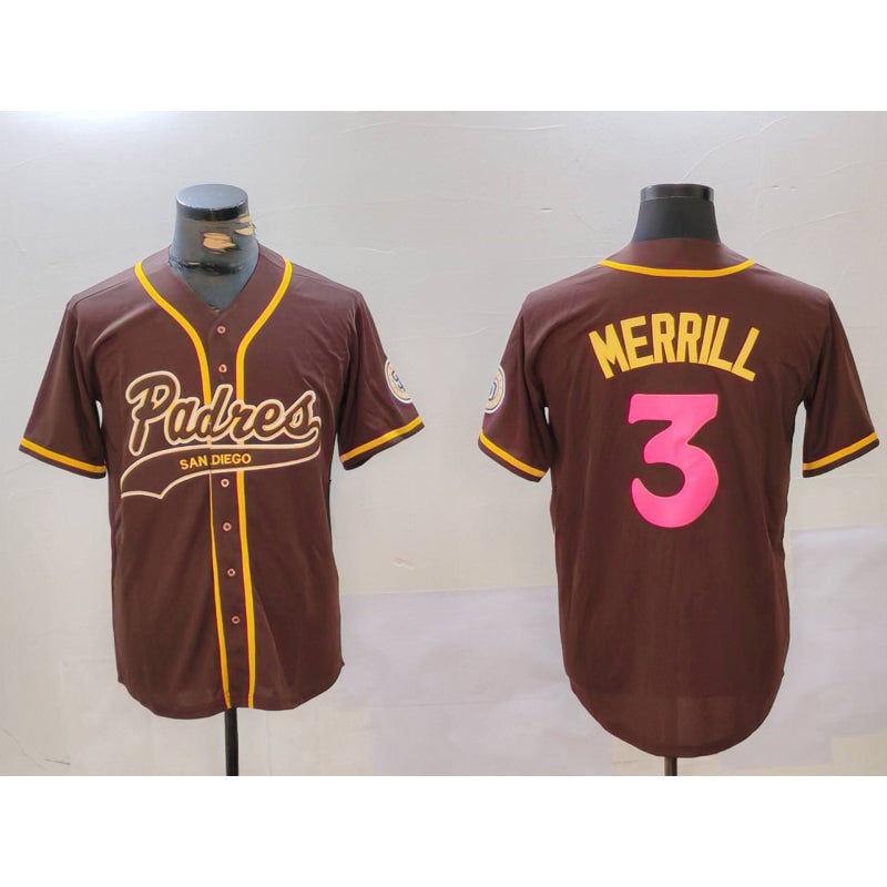 San Diego Padres #3 Jackson Merrill Brown CONTON Cool Base Stitched Jerseys