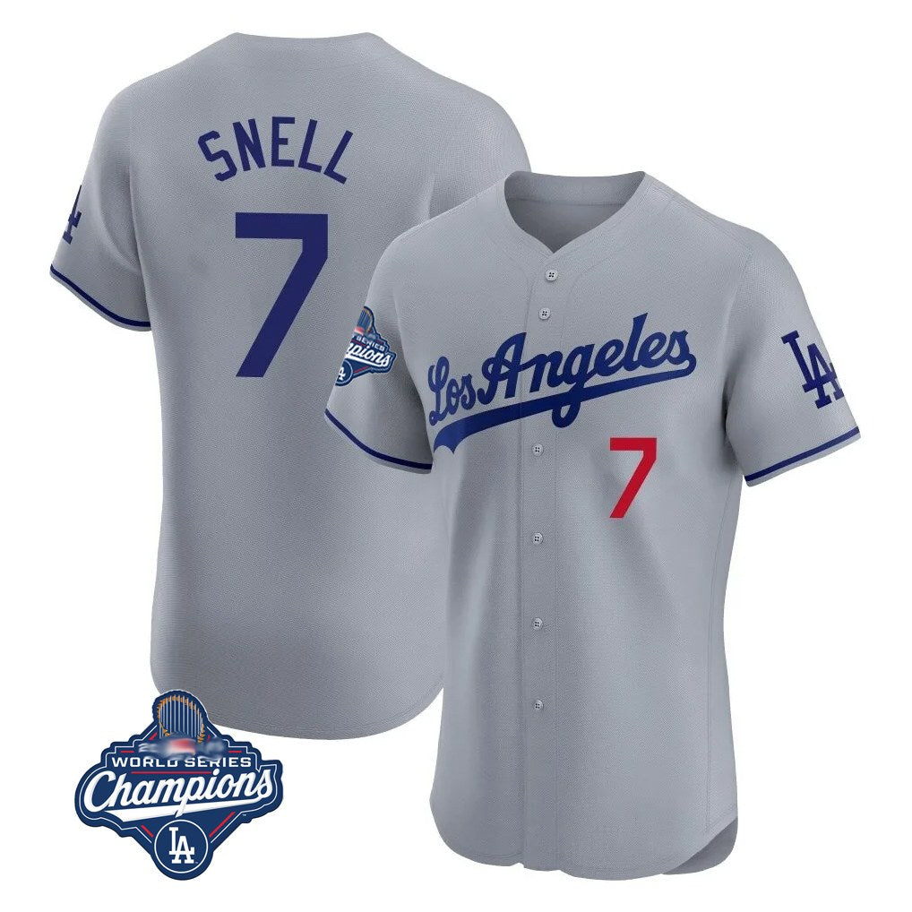 Los Angeles Dodgers #7 Blake Snell Player Gray CONTON World Series Meet Limited Elite Home Stitched Jerseys