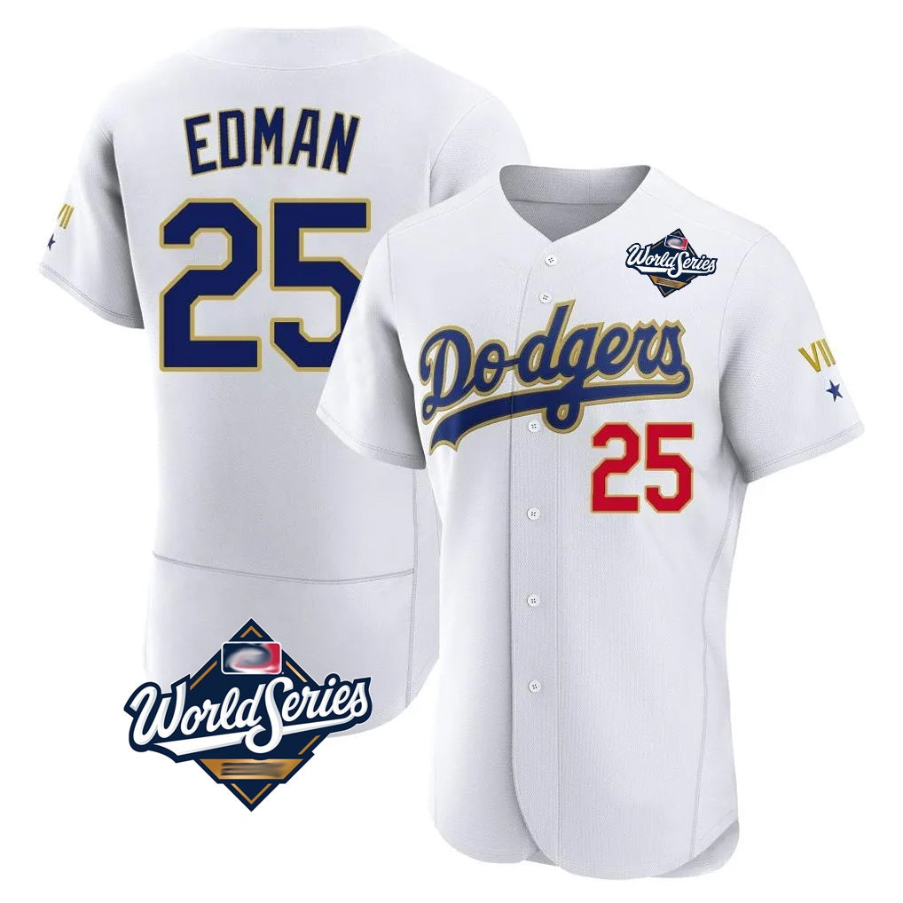 Los Angeles Dodgers #25 Tommy Edman Player Gold White CONTON World Series 2026 Collection Stadium Limited Elite Stitched Jerseys