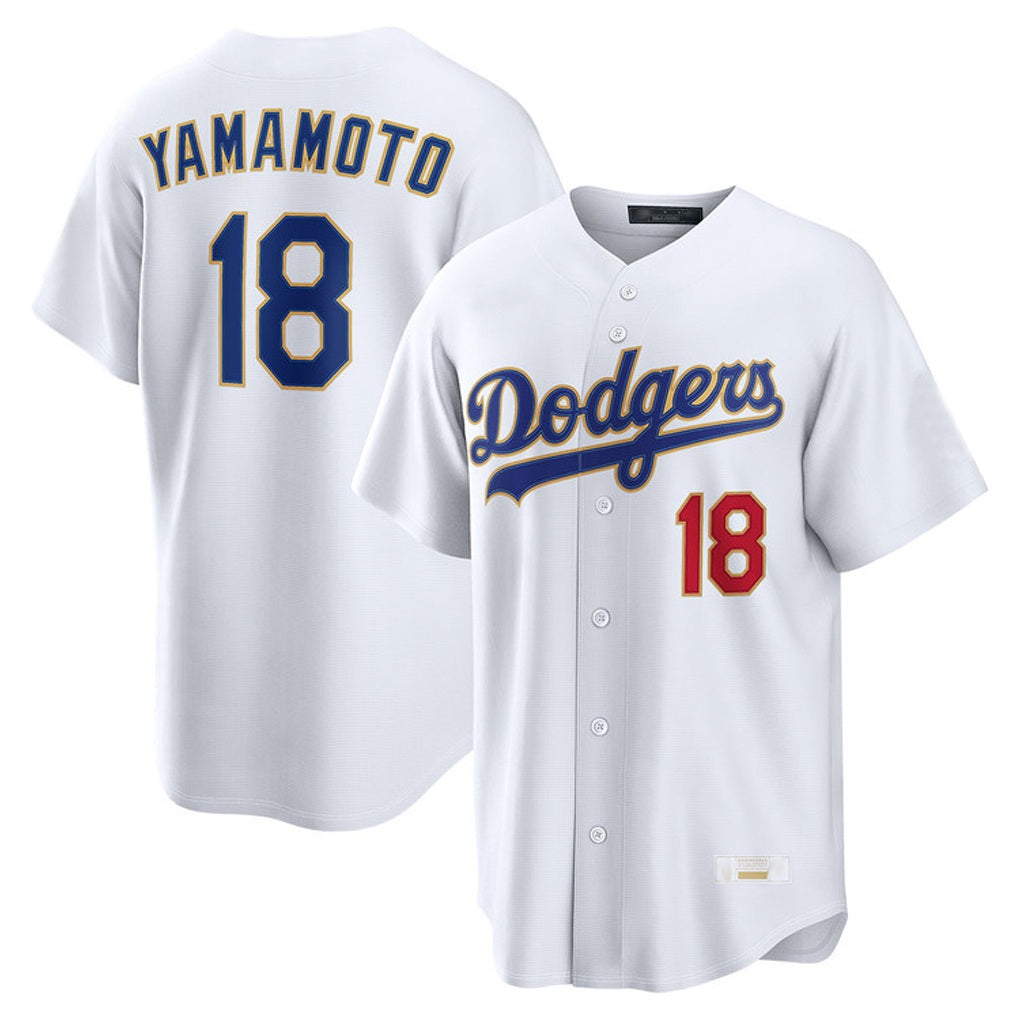 Los Angeles Dodgers #18 Yoshinobu Yamamoto Player Gold White CONTON 2026 Collection Stadium Limited Stitched Jerseys