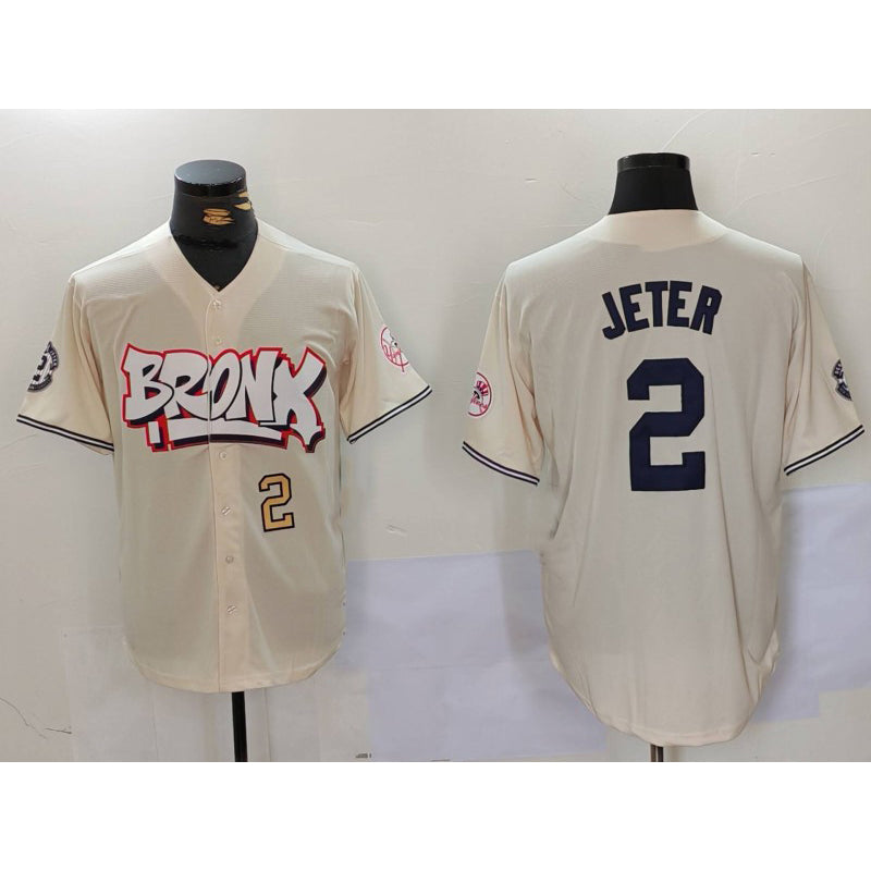 New York Yankees #2 Derek Jeter Cream CONTON Limited Stitched Jerseys