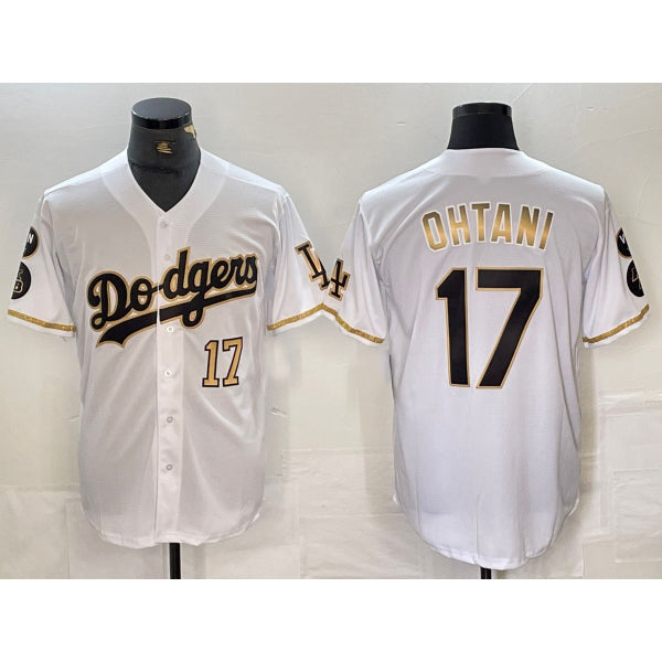 Los Angeles Dodgers #17 Shohei Ohtani Number White Gold CONTON Fashion Stitched Cool Base Limited Jersey 2
