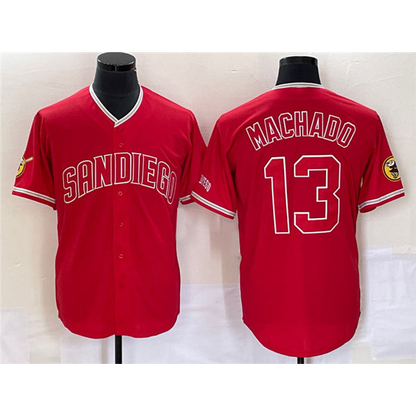 San Diego Padres #13 Manny Machado Red CONTON Cool Base Stitched Jersey