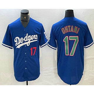 Los Angeles Dodgers #17 Shohei Ohtani Number Blue Green CONTON Stitched Cool Base Jersey 2