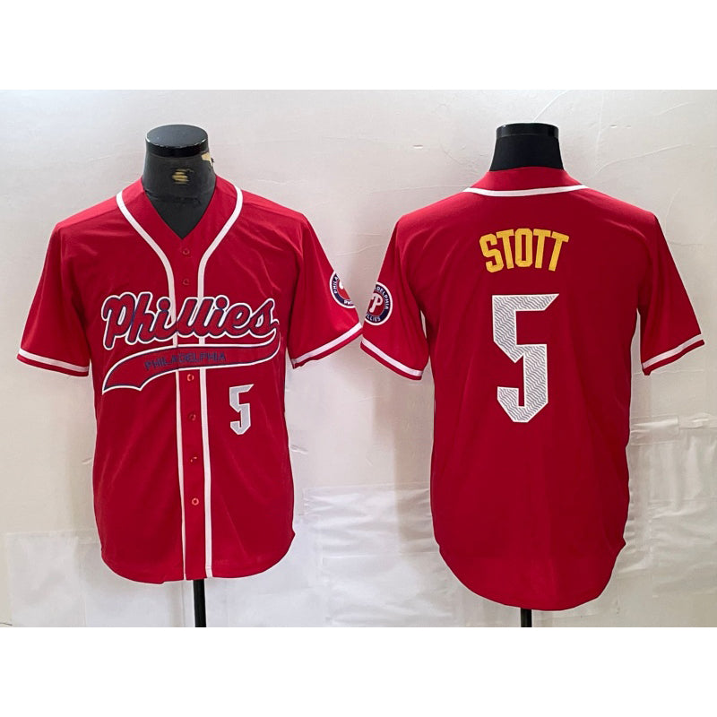 Philadelphia Phillies #5 Bryson Stott Number Red CONTON Cool Base Stitched Jersey 2