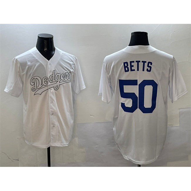 Los Angeles Dodgers #50 Mookie Betts White CONTON Fashion Cool Base Stitched Jersey