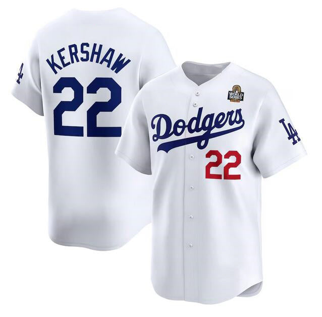 Los Angeles Dodgers #22 Clayton Kershaw White CONTON 2024 World Series Home Limited Stitched Jersey