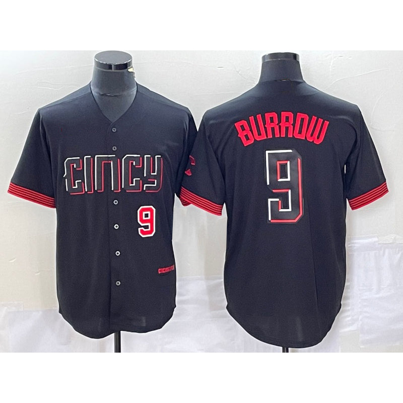 Cincinnati Reds #9 Joe Burrow Number Black CONTON 2023 City Connect Cool Base Stitched Jersey 3