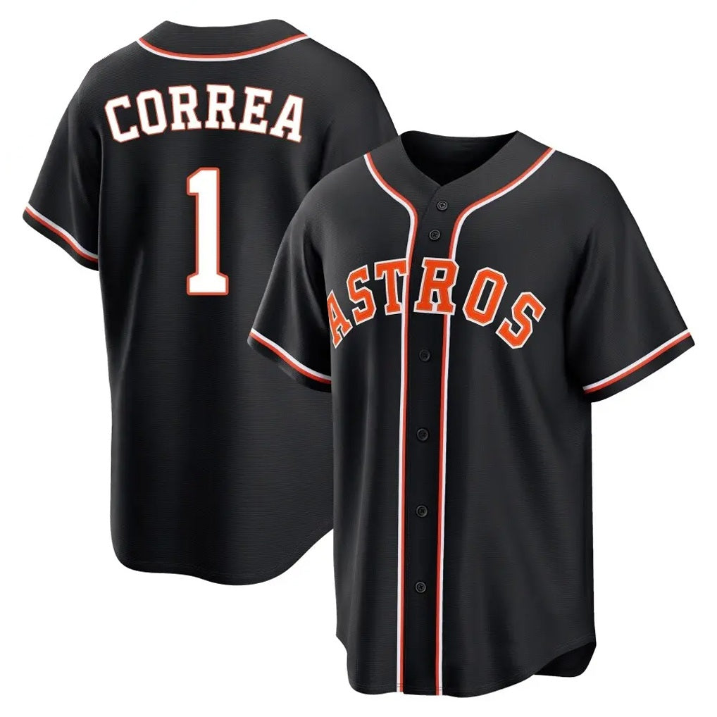 Houston Astros #1 Carlos Correa Player Black CONTON Fashion Out Home Game Stitched Jerseys
