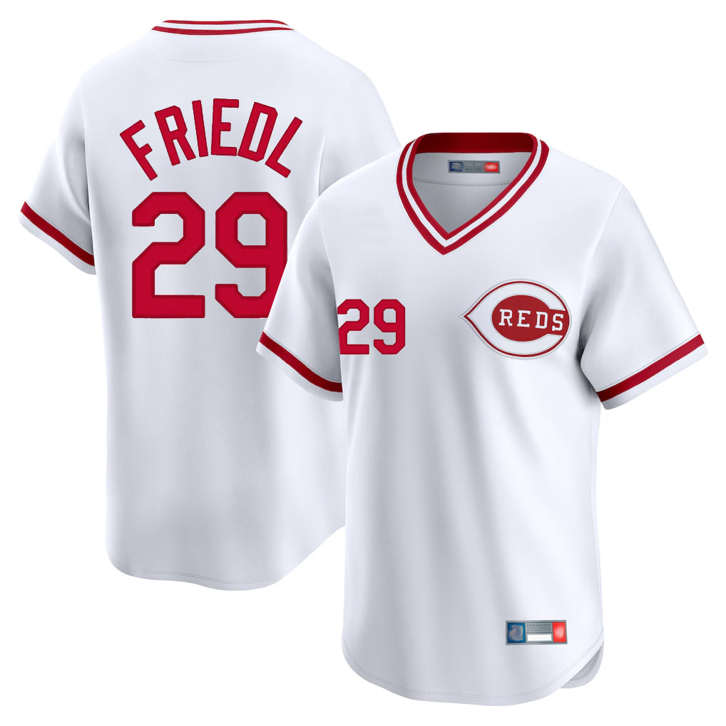 Cincinnati Reds #29 TJ Friedl Player White CONTON Cooperstown Collection Limited T-shirt Home Stitched Jerseys