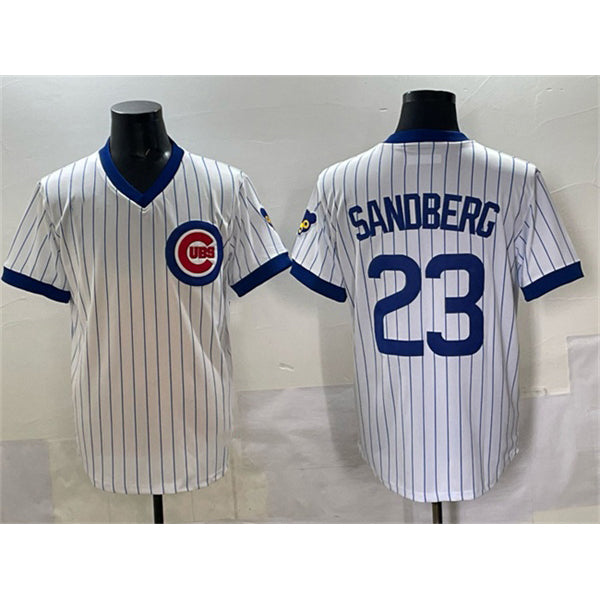 Chicago Cubs #23 Ryne Sandberg White CONTON Throwback Stitched Jersey