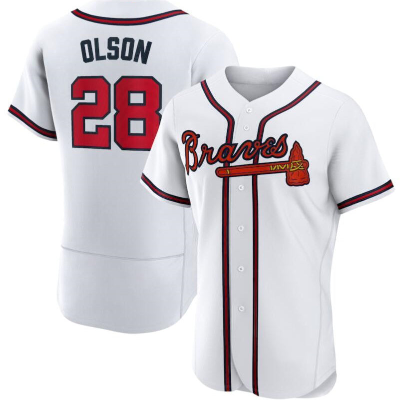 Atlanta Braves 28 Matt Olson White CONTON Flex base Jersey