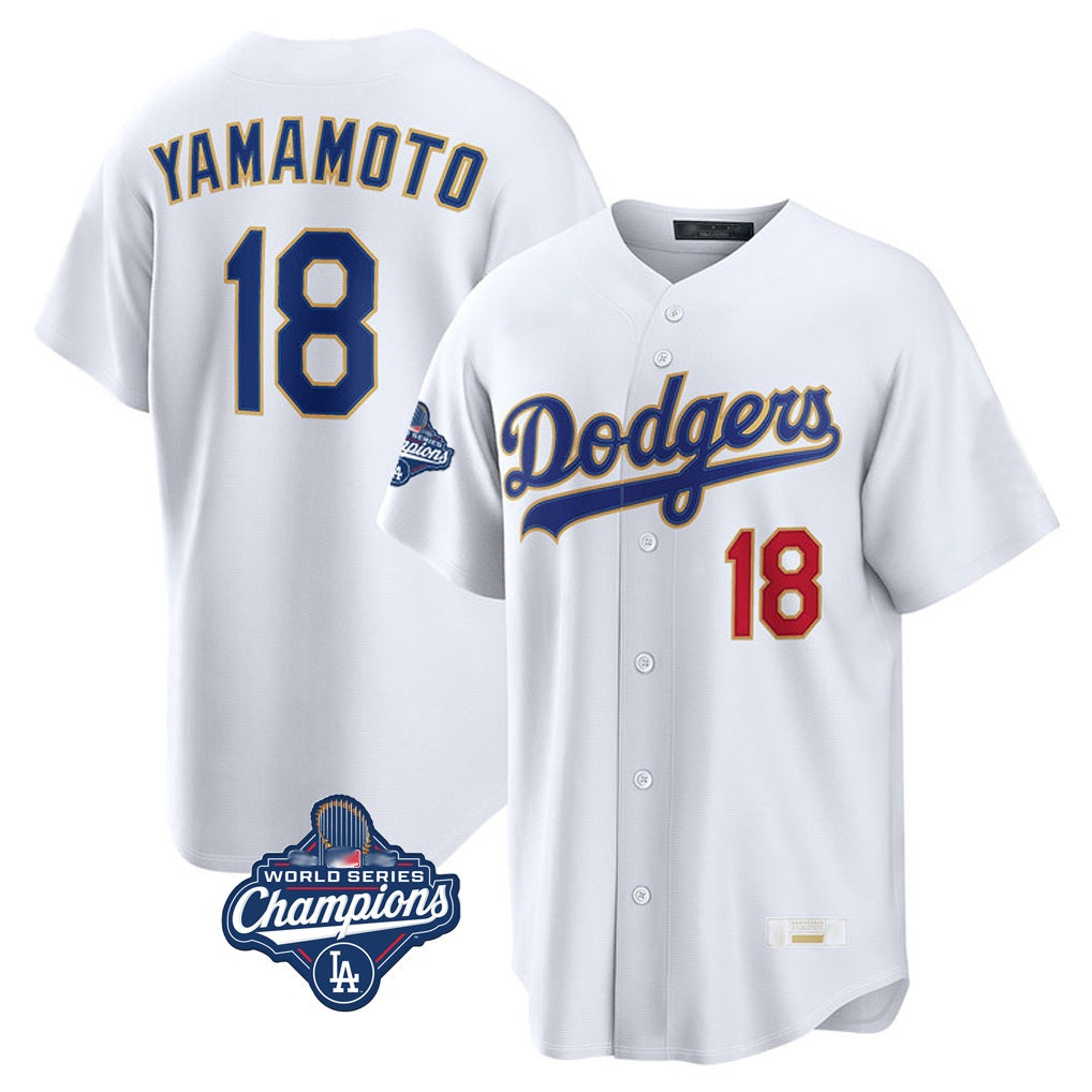Los Angeles Dodgers #18 Yoshinobu Yamamoto Player Gold White CONTON World Series Meet 2026 Collection Stadium Limited Stitched Jerseys
