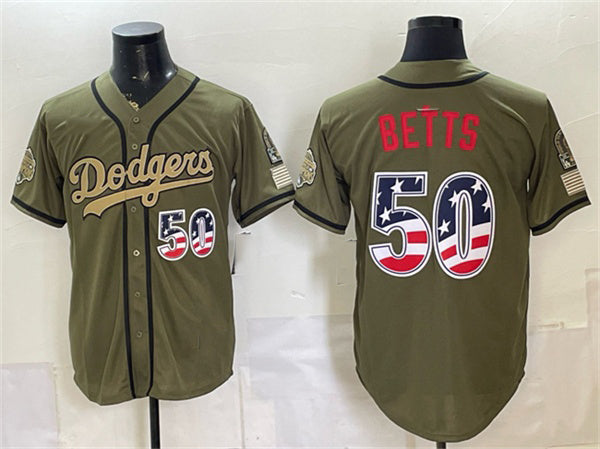 Los Angeles Dodgers #50 Mookie Betts Olive CONTON 2026 Armed Forces Day 250 Fourth of July Stitched Jersey