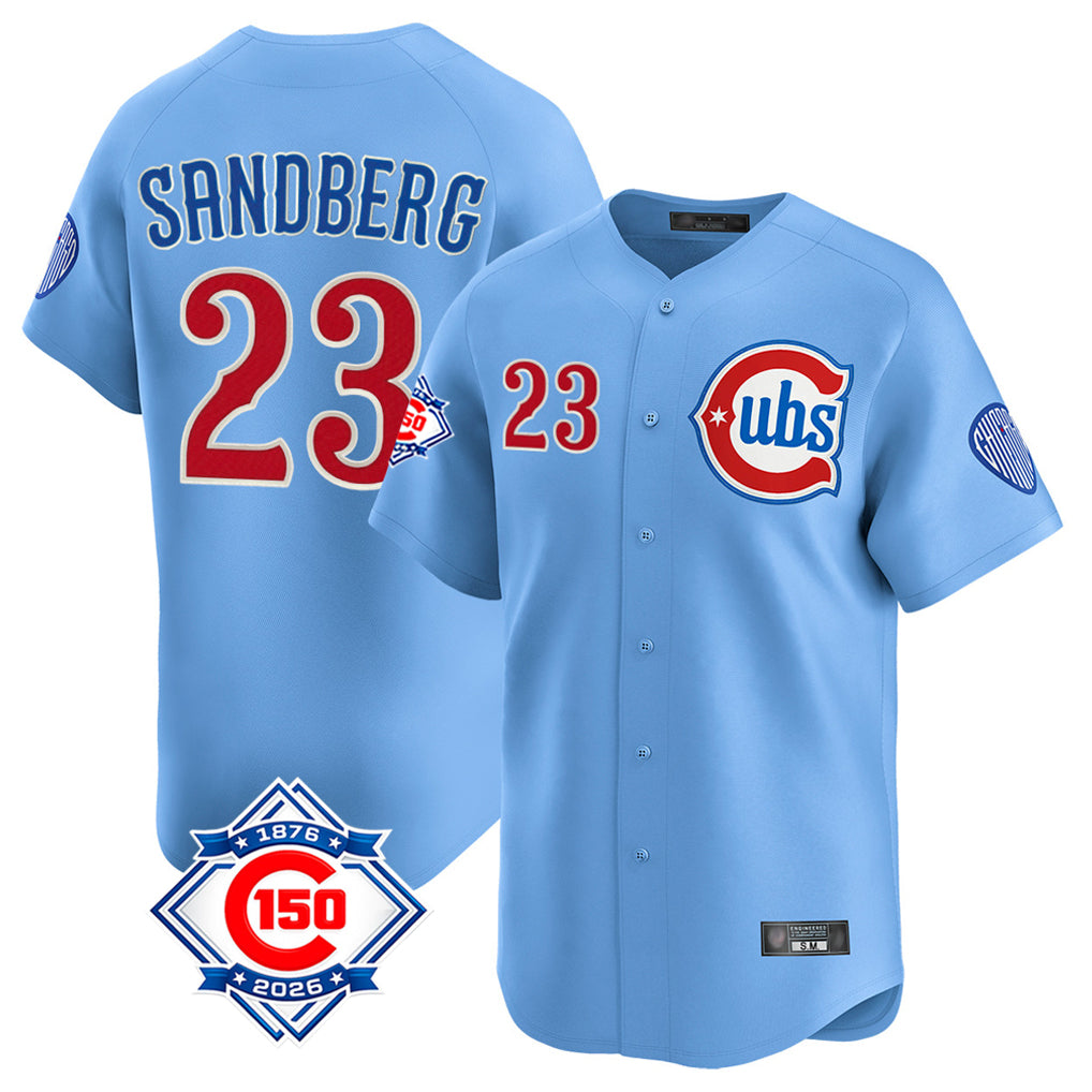 Chicago Cubs #23 Ryne Sandberg Player Light Blue CONTON 150th Anniversary Limited Home Stitched Jerseys