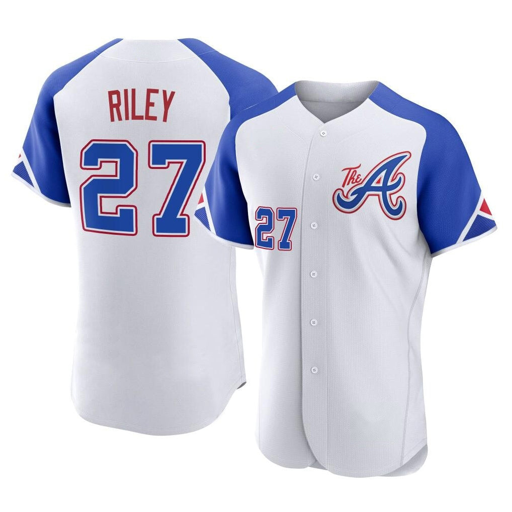 Atlanta Braves #27 Austin Riley Player White CONTON City Connect Limited Elite Home Game Stitched Jerseys