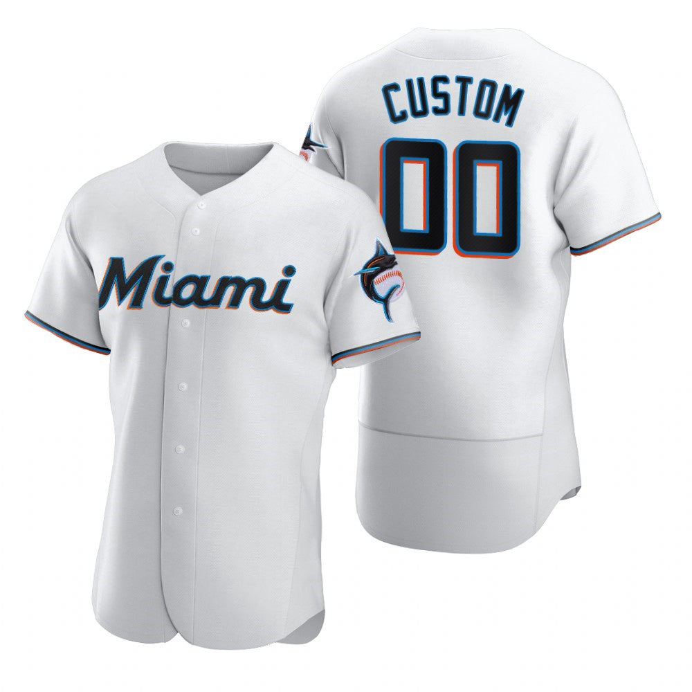 Custom Miami Marlins White CONTON 2020 Stitched Flex Base Jersey