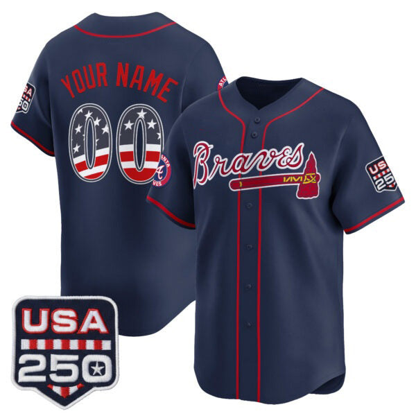 Custom Atlanta Braves Navy CONTON USA 250 Fourth of July Vapor Premier Limited Jersey ¨C All Stitched