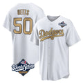Los Angeles Dodgers #50 Mookie Betts Player White Gold CONTON World Series Collection Limited Home Stitched Jerseys