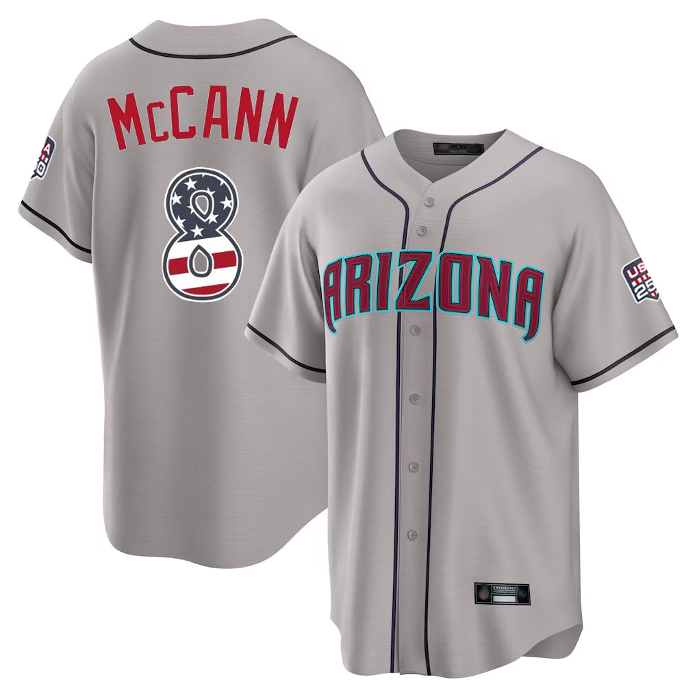 Arizona Diamondbacks #8 James McCann Player Gray CONTON USA 250 Fourth of July Home Game Stitched Jerseys