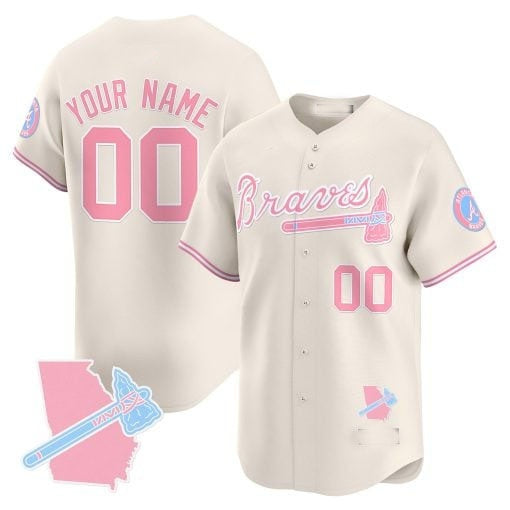 Custom Atlanta Braves Bubblegum Pink Vapor Premier Limited Jersey ¨C Cream CONTON