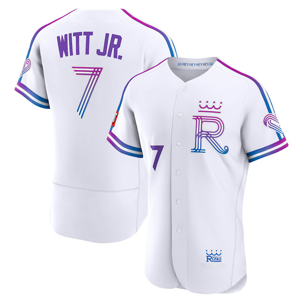 Kansas City Royals #7 Bobby Witt Jr. White CONTON 2026 City Connect Authentic Sponsor Patch Jersey